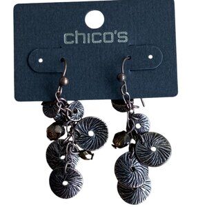 Chico's Brown Drop Earrings with Circles and Beads, New with Tags